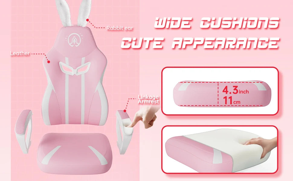 JoyFly Bunny Ears Pink,Kawaii Gamer Chair -Teens, Women Computer Chair Ergonomic