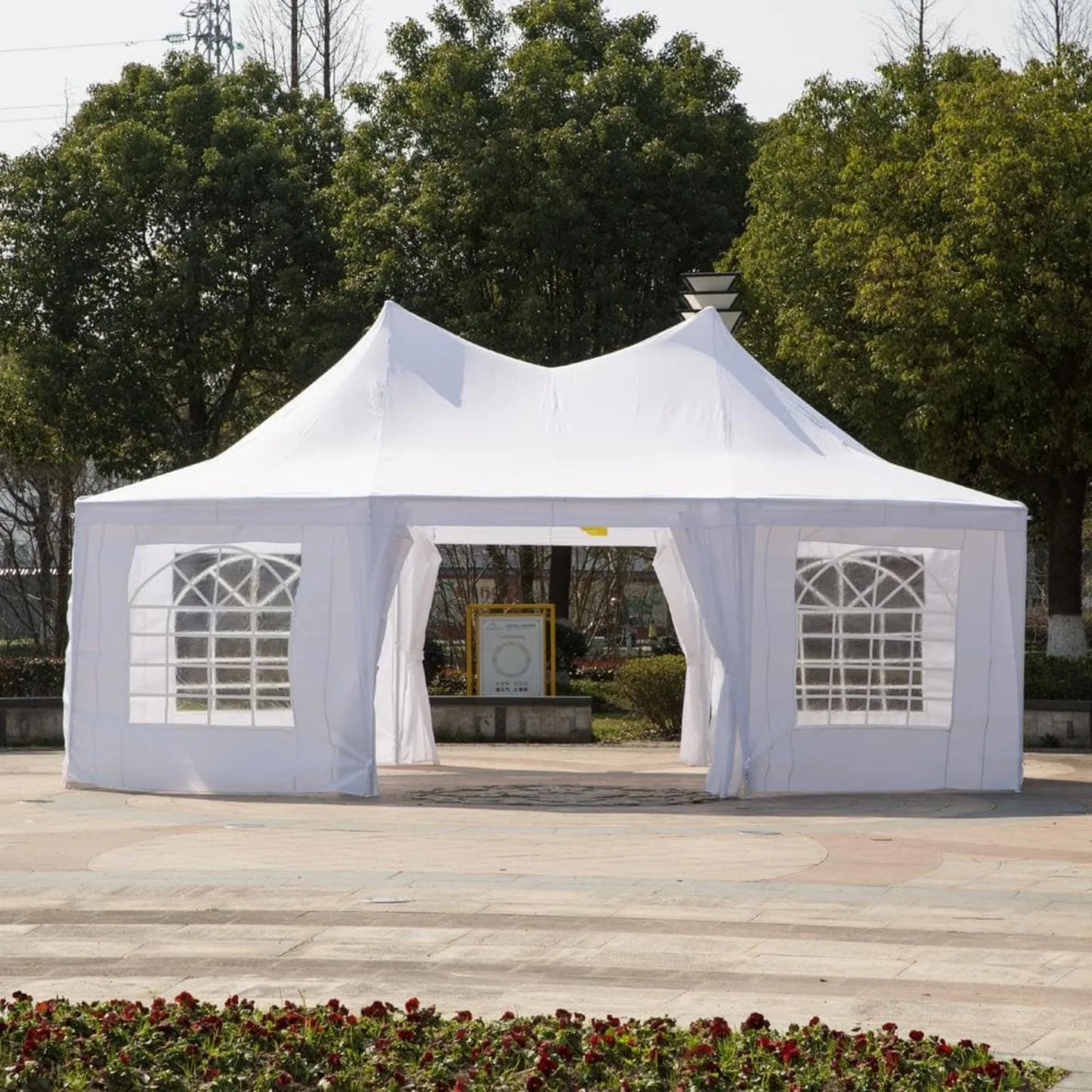 OUTSUNNY US 22 ft x 16 ft Large White UV Resistant Octagonal 8-Wall Canopy Gazebo Tent w/Side Walls