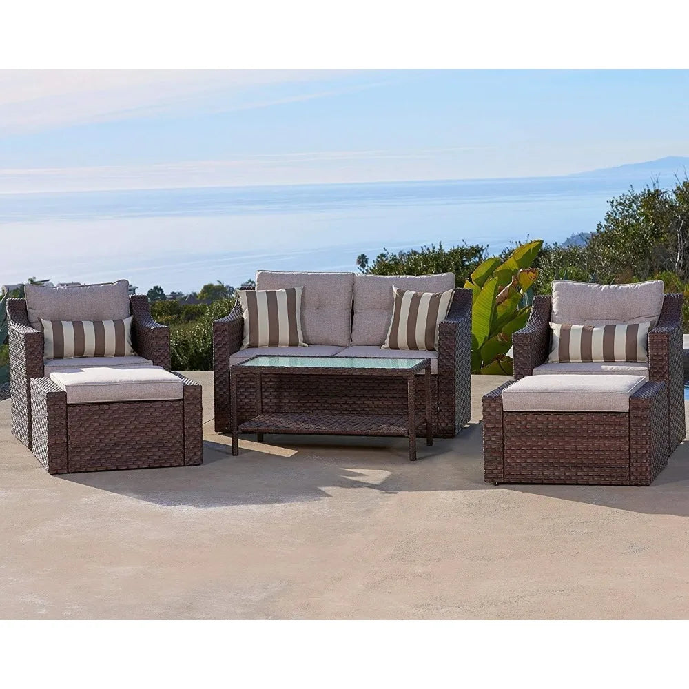 Outdoor Patio Furniture Set 7-Piece Wicker Conversation  Lounge Chairs with Ottoman & Loveseat