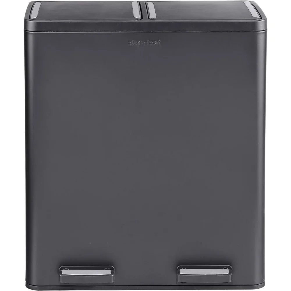 The 18.5 Gallon Extra Large Capacity Waste Bins Kitchen Baskets Dual Trash Bin W/Inner Bins Black