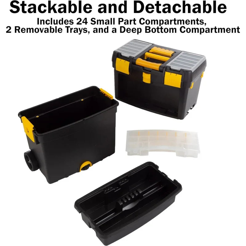 Stalwart Tool Box w/Wheels, Foldable Comfort Handle,& Removable Top – Toolbox Organizers & Storage