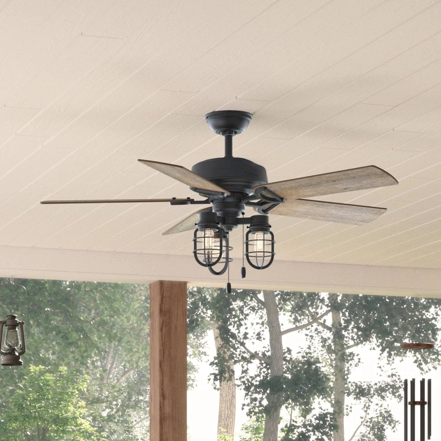 Inch Starklake Indoor or Outdoor Ceiling Fan w/ 3 LED Edison Bulbs, Pull Chain/Quiet 3 Speed Motor