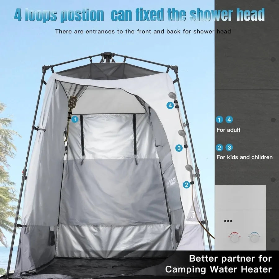 Camping Shower Tent Deluxe Changing Room Easy Set Up Privacy Shelter Large Toilet Tent w/Floor Drain