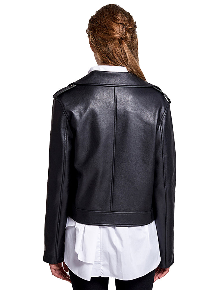 FTLZZ Women Faux Leathers Jacket Red Black Street Biker Coat Y2K Jacket Punk Cropped Motor Outwear