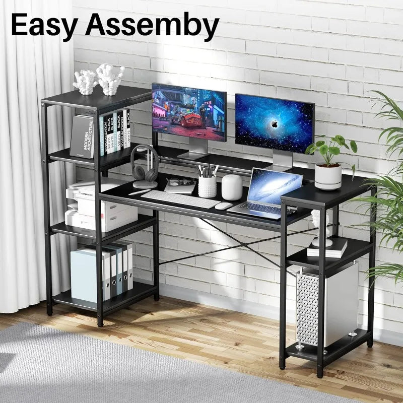 Computer Desk with Storage Shelves, 63 Inches Large Industrial Office Desk Workstation