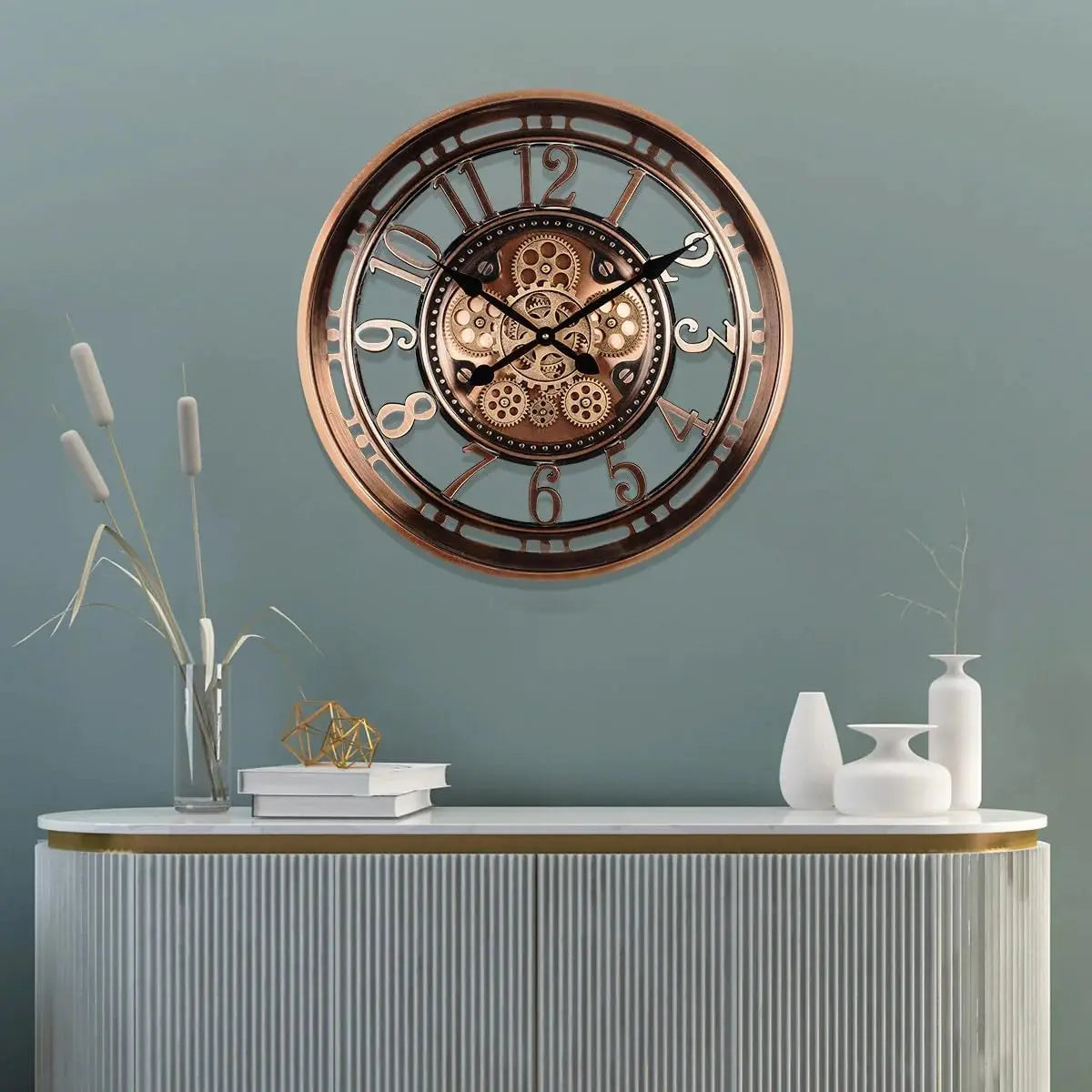 21 Inch Industrial Big Metal Gold Wall Clock for Living Room Decor, Office, ,Antique Bronze Copper