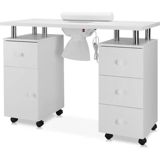 Manicure Table Desk for Tech, Table Station w/Electric Dust Collector, Makeup Storage