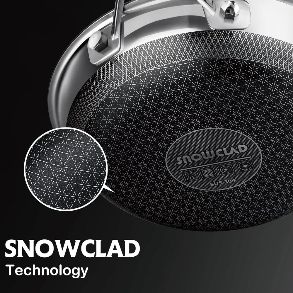 SNOWCLAD Pots and Pans Set Non Stick, 14 Pcs Hybrid Stainless Steel Cookware Frying Pans, Saucepans