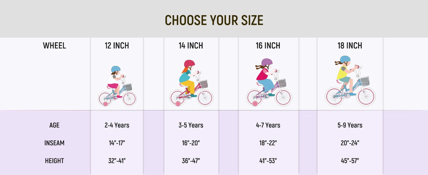 US warehouse Colorful Girls Bike with Basket & Training Wheels 12 14 16 18 Inch Kids Bike Foot Brake