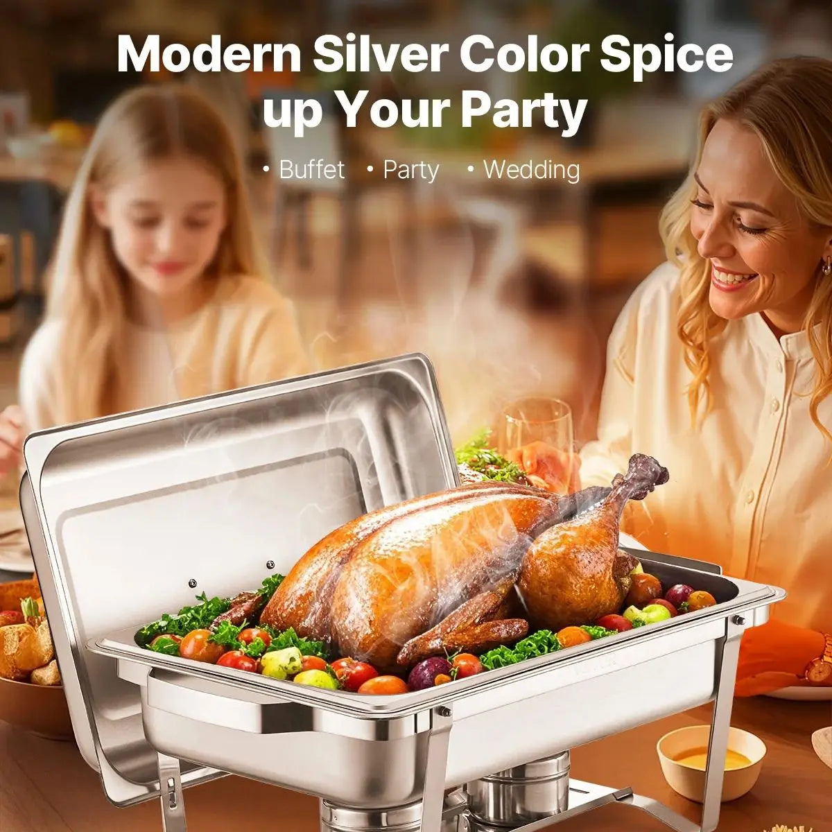 SucceBuy 8QT Chafing Dish 2/4/6 Packs w/ Full Size Pans Buffet Catering Warmer Server Folding Stand