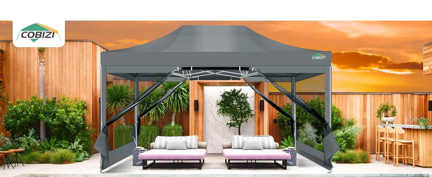 Canopy Tent 10x15 Heavy-Duty, Pop-Up Gazebo with Mosquito Netting, Waterproof Canopy with Sidewalls