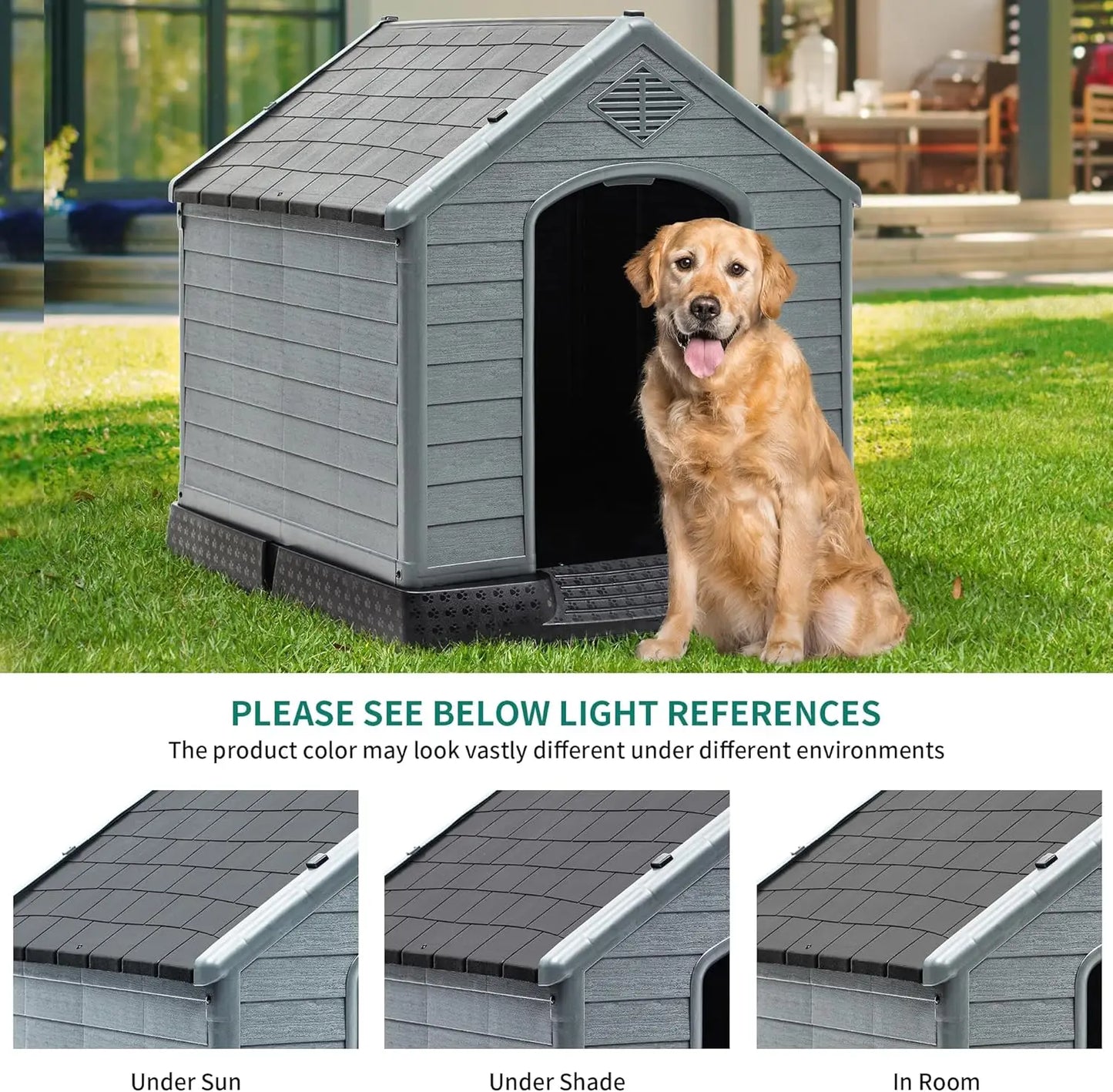 YITAHOME 34.5'' Large Plastic Dog House Outdoor Indoor Doghouse Puppy Shelter Water Resistant