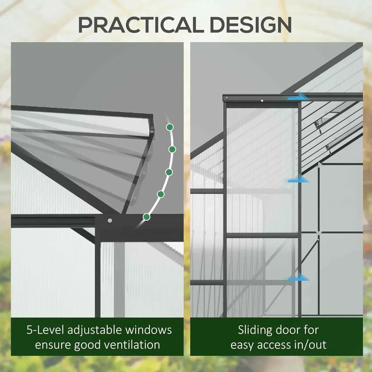 20' X 8' Aluminum Greenhouse Polycarbonate Walk-in Greenhouse/Roof Vent 244.1"L x 96.5"W x 82.7"H
