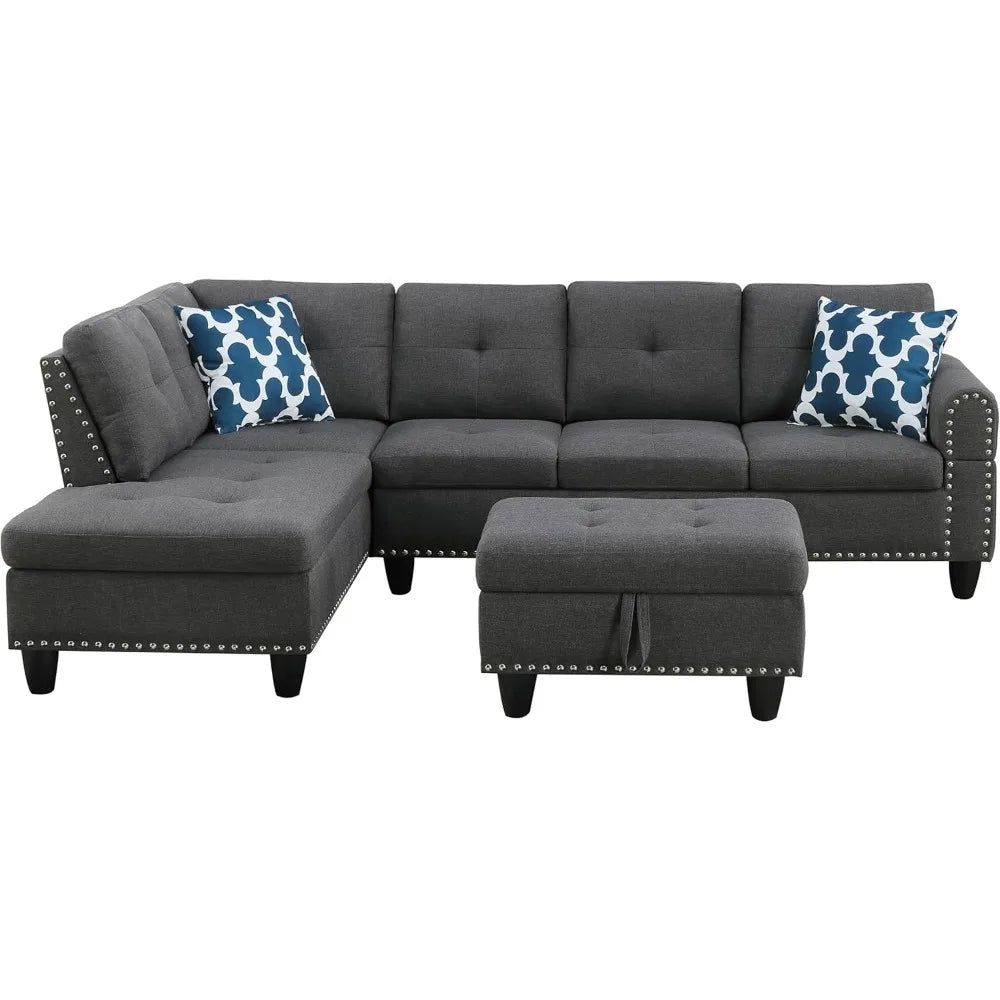 Sofa Living Room Set with Ottoman Style Reversible Sectional Sofa and Left Facing Lounge Chair