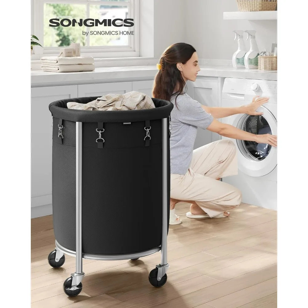 SONGMICS Laundry Basket with Wheels, Rolling Laundry Hamper, 29 Gal w/ Steel Frame and Removable Bag