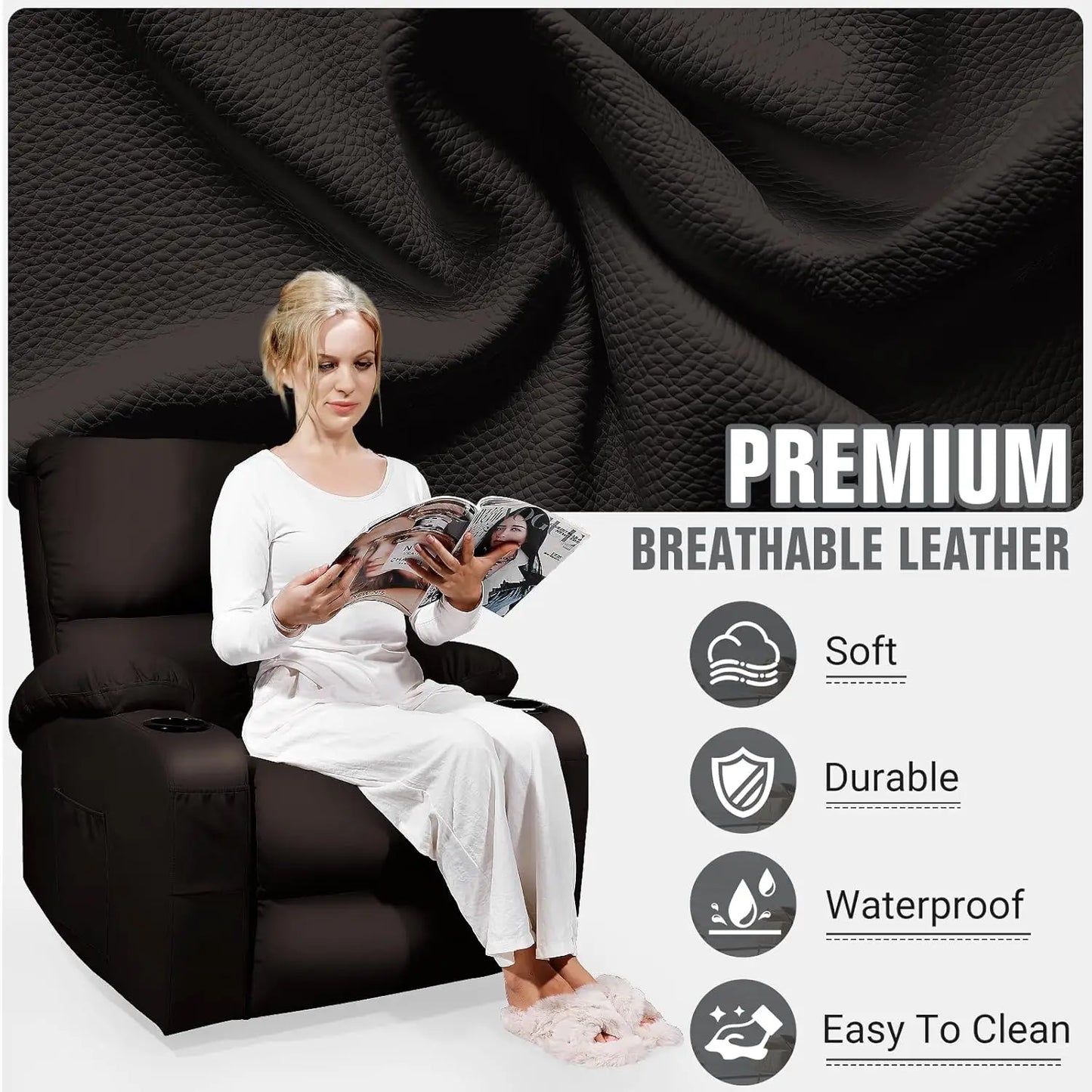 Rocking Recliner Chair, Massage Chair with Vibration Massage and Heat, 360° Swivel Recliner Chair