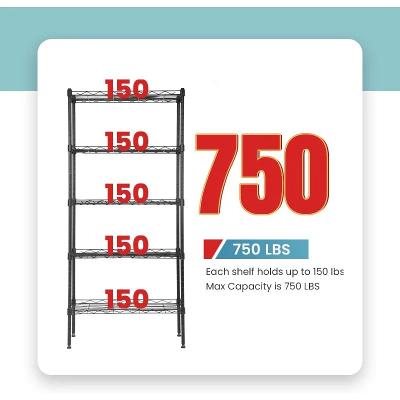 Storage Shelves 2100Lbs Capacity, 6-Shelf on Casters 48" L×18" W×72" H Commercial Wire Shelving Unit