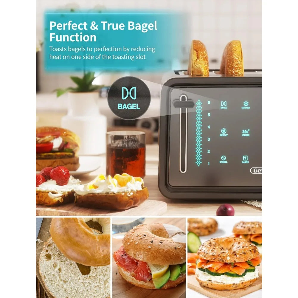 Toaster 4 Slice,Led Display Touchscreen Bagel Toaster with Dual Control Panels