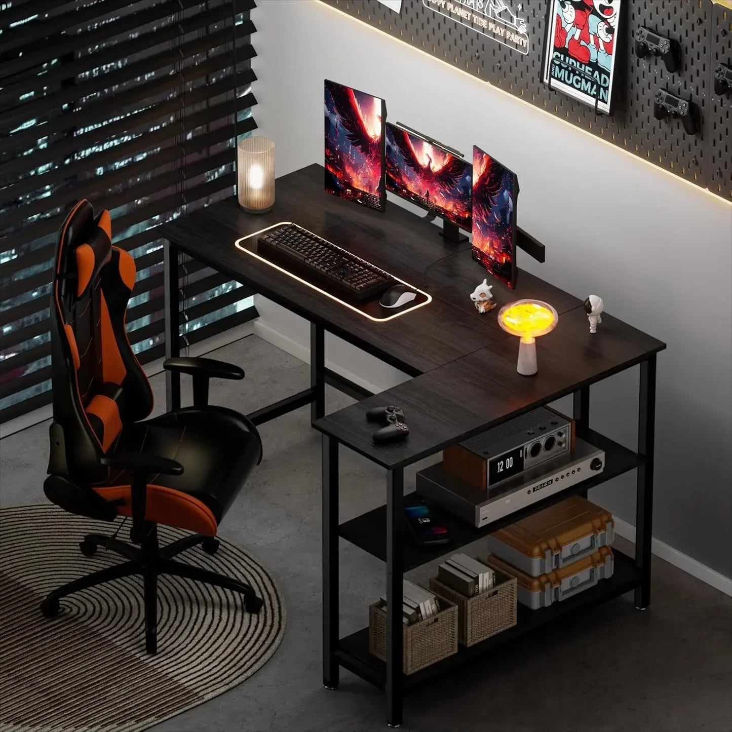 L Shaped Desk - 39" Home Office Computer Desk with Shelf, Gaming Desk Corner Table f