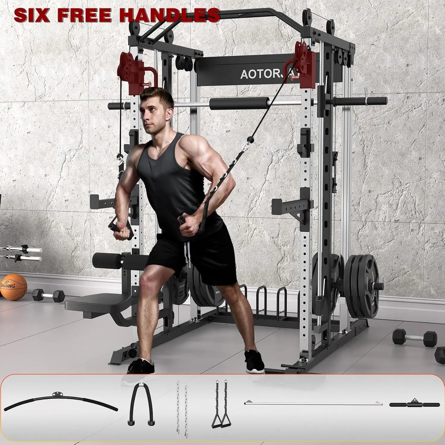 Smith Machine Home Gym Strength Training Height Adjustable Squat Rack with Smith Bar