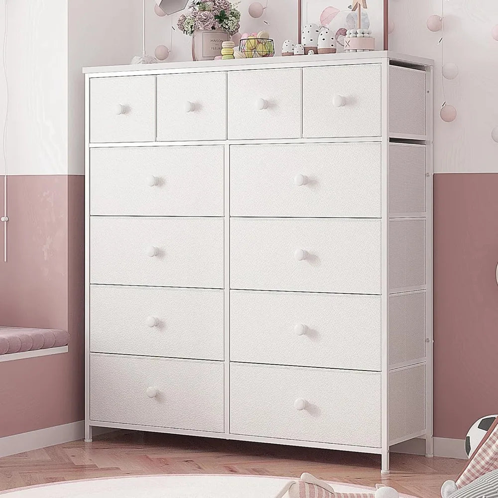 Dresser for Bedroom with 12 Drawers , In 8 Colors with Wood Top, Metal Frame