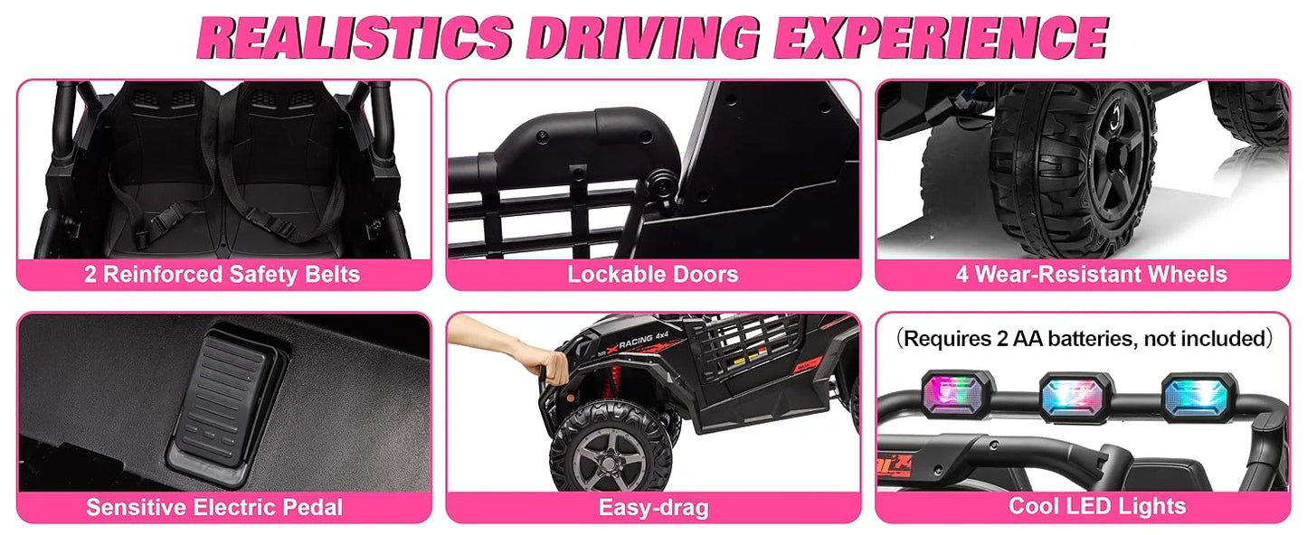 24V XL 2 Seater Ride on Toys Car for Girls, 2WD/4WD Switchable Off-Road UTV w/Long-Endurance Battery