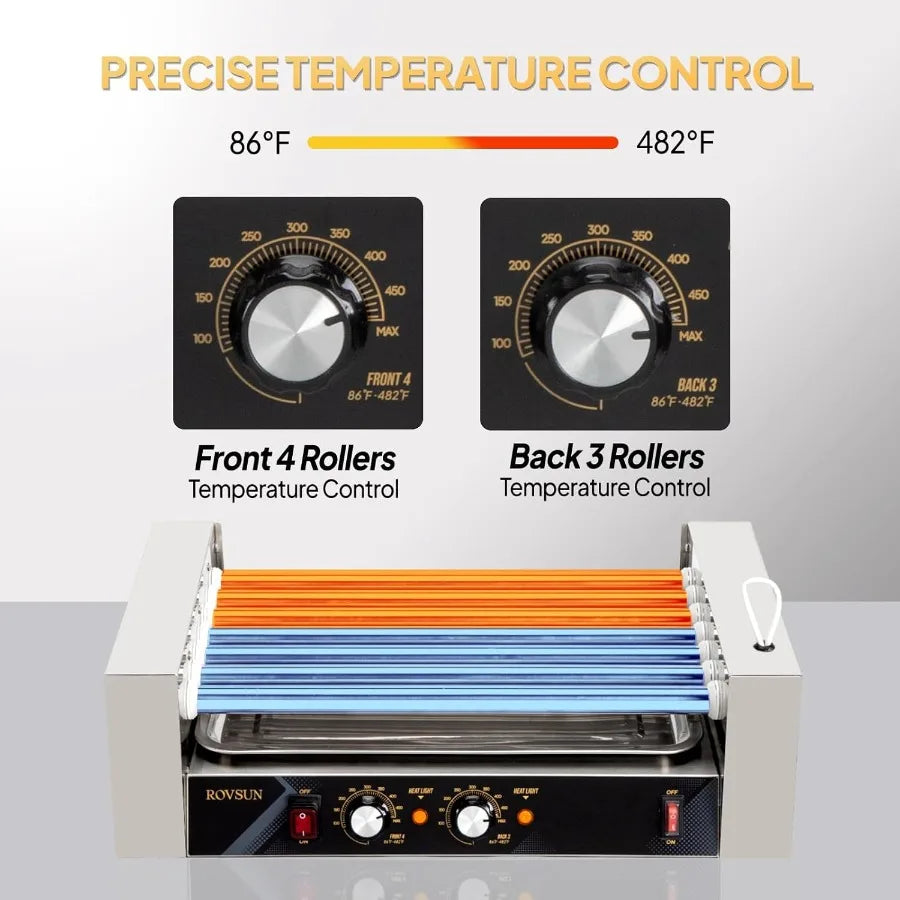 Roller ETL Certified 18 Hot Dog 7 Rollers Sausage Grill Cooker Machine w/Dual Temp Control Cover