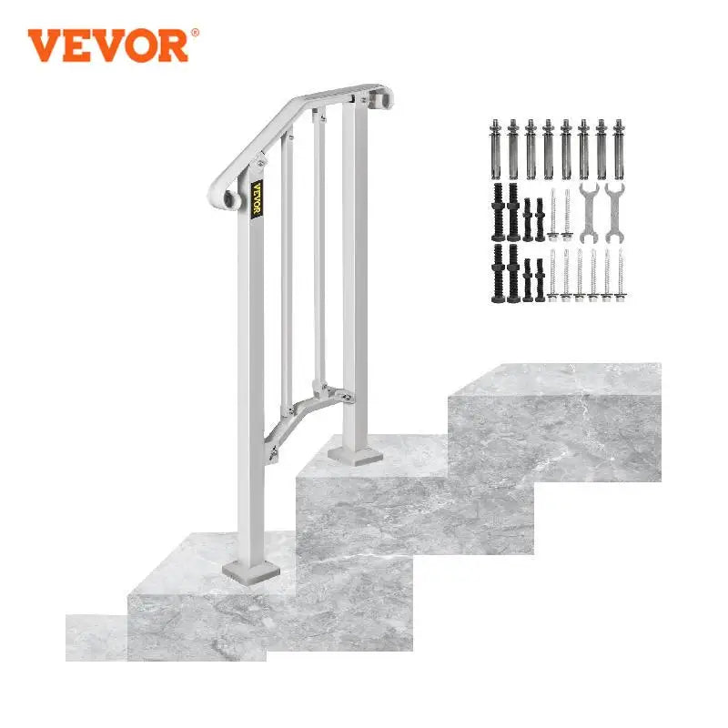 VEVOR Handrail Picket #1/2/3/4/5 Fits 1 to 5 Steps White Black Wrought Iron Stair handrail with Kit