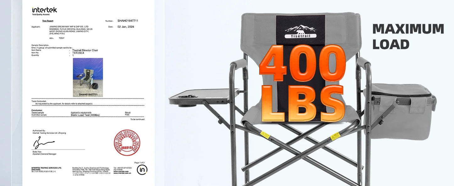 Tisetrail Director Camping Chair with Cooler Bag Camping Directors Chair with Foldable Side Tray