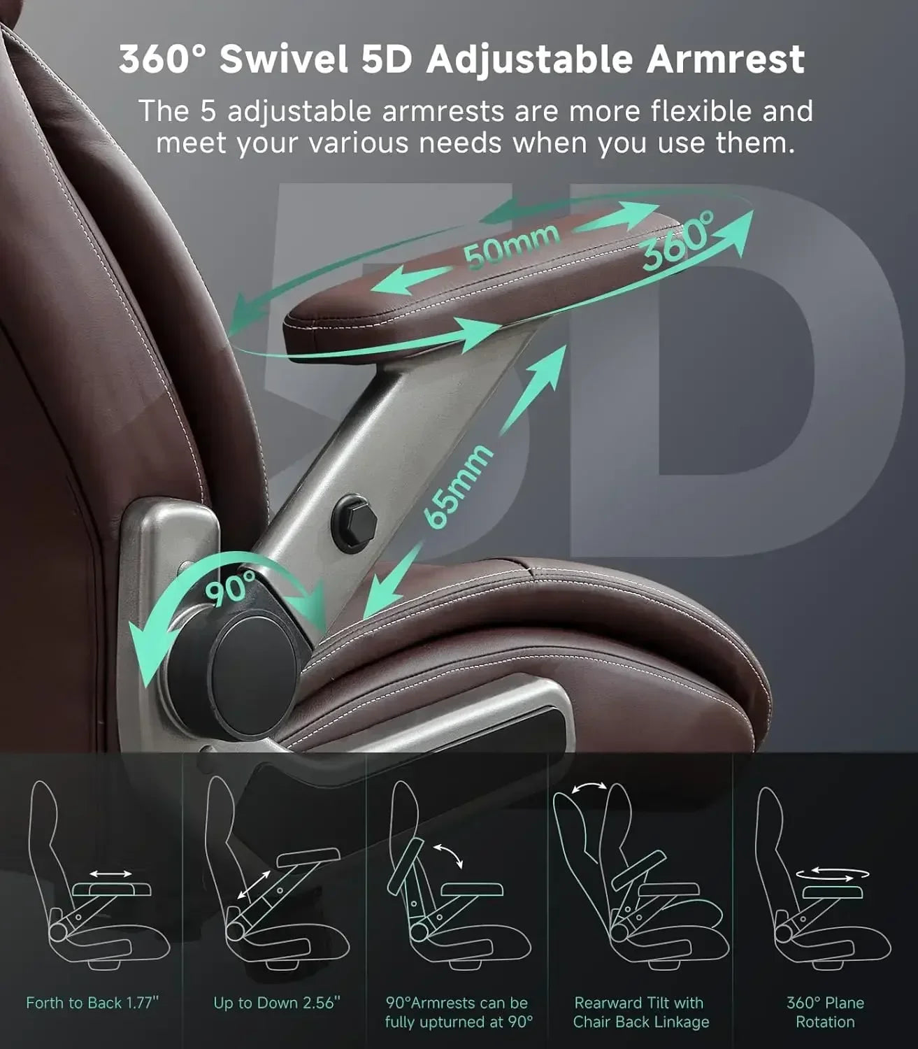 Big and Tall Office Chair, Executive , Adjustable Lumbar Support 3'' Double Space Wheel, Heavy Duty