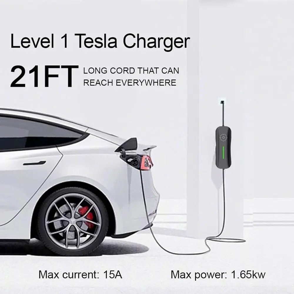Level 1 Tesla Charger 110V, 15A NACS-21ft Cable,Nema 5-15 Plug Home Portable Tesla Charger Y/3/S/X