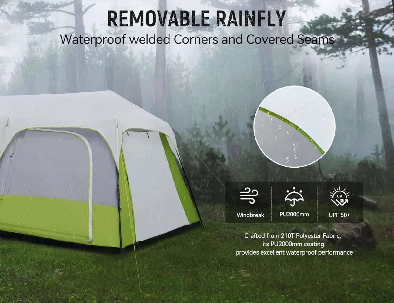 8/10 Person Camping Tent,Spacious Interior, Includes Rainfly, Room Divider, Carry Bag