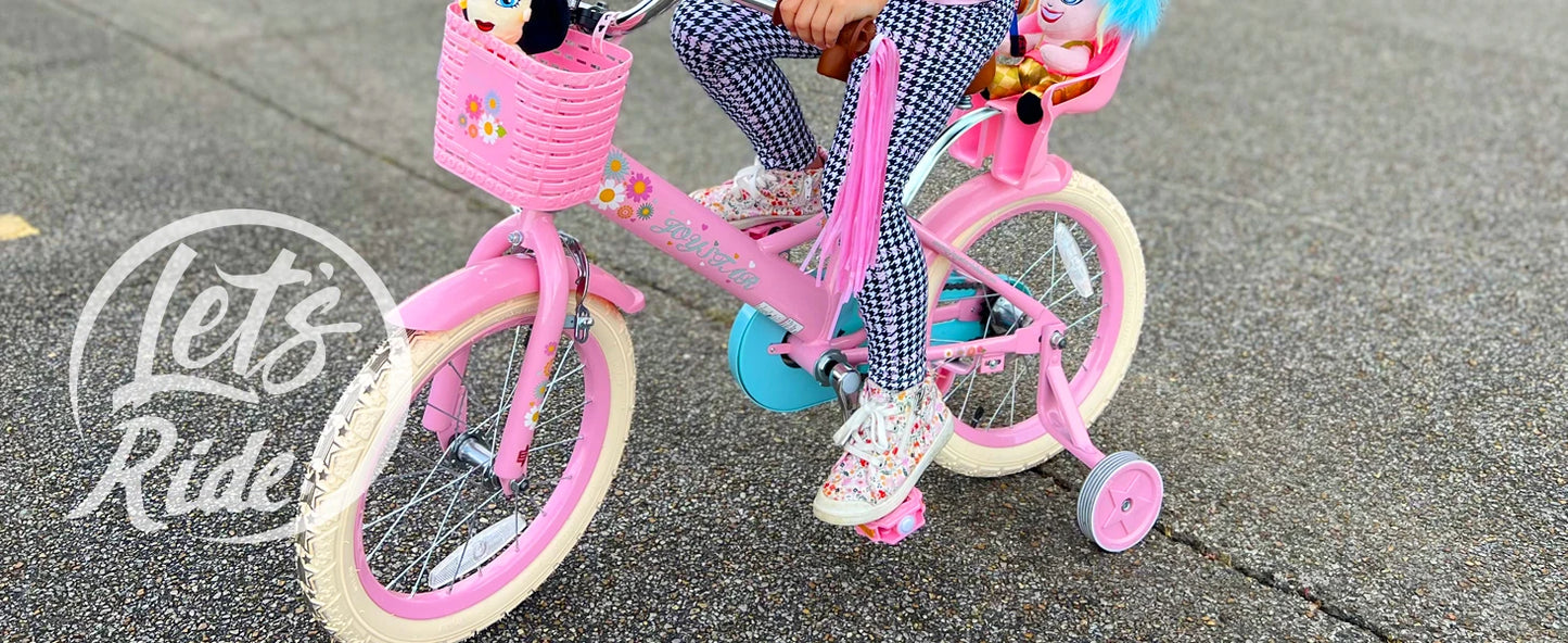 JOYSTAR Kids Bike 2-7 Years, 12 14 16" Girls Bike w/Doll seat, Boys Bike w/ Flag & Plate