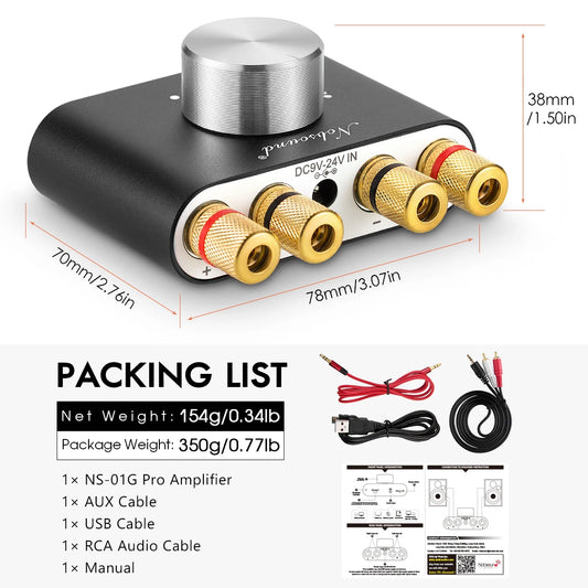 Nobsound Mini Bluetooth 5.0 TPA3116 Digital Amplifier Hifi Stereo Audio Receiver Power Amp 50W+50W