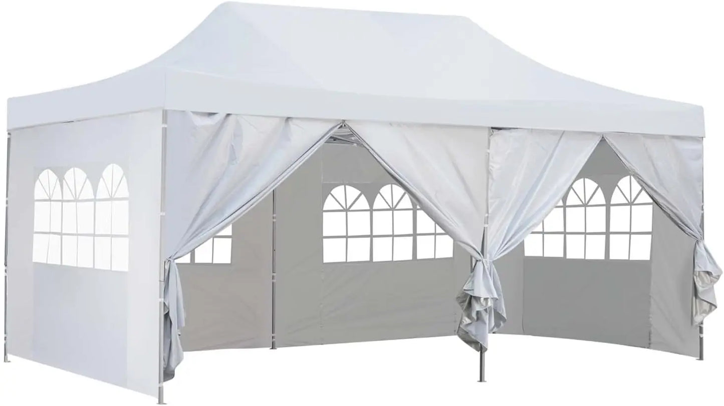 10x20 Ft Pop up Canopy Party Wedding Gazebo Tent Shelter with Removable Side Walls White For Hiking