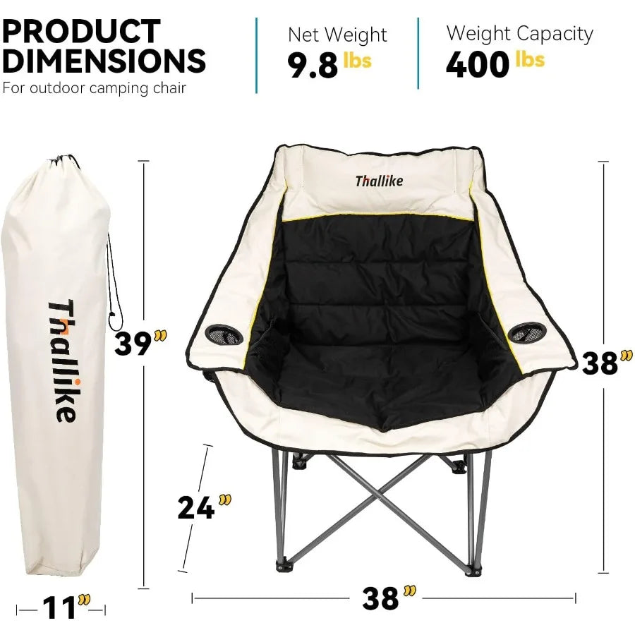 Oversized Camping Chair for Adults Heavy Duty Folding Chair w/Cup Holders Storage Pocket/Carry Bag