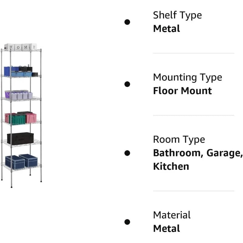 Storage Shelves 2100Lbs Capacity, 6-Shelf on Casters 48" L×18" W×72" H Commercial Wire Shelving Unit