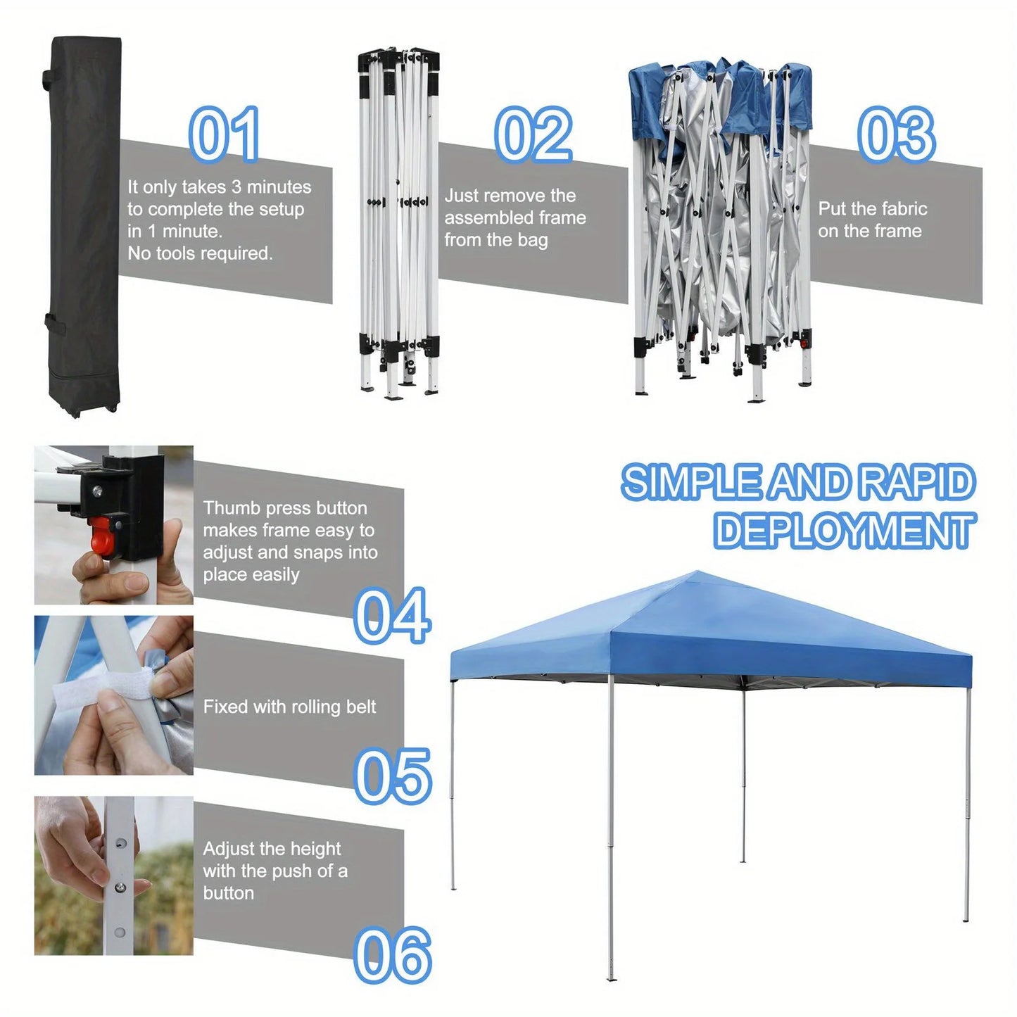 10x10 Pop Up Canopy Tent Adjustable Straight Leg Heights w/Wheeled Bag 3 Colors