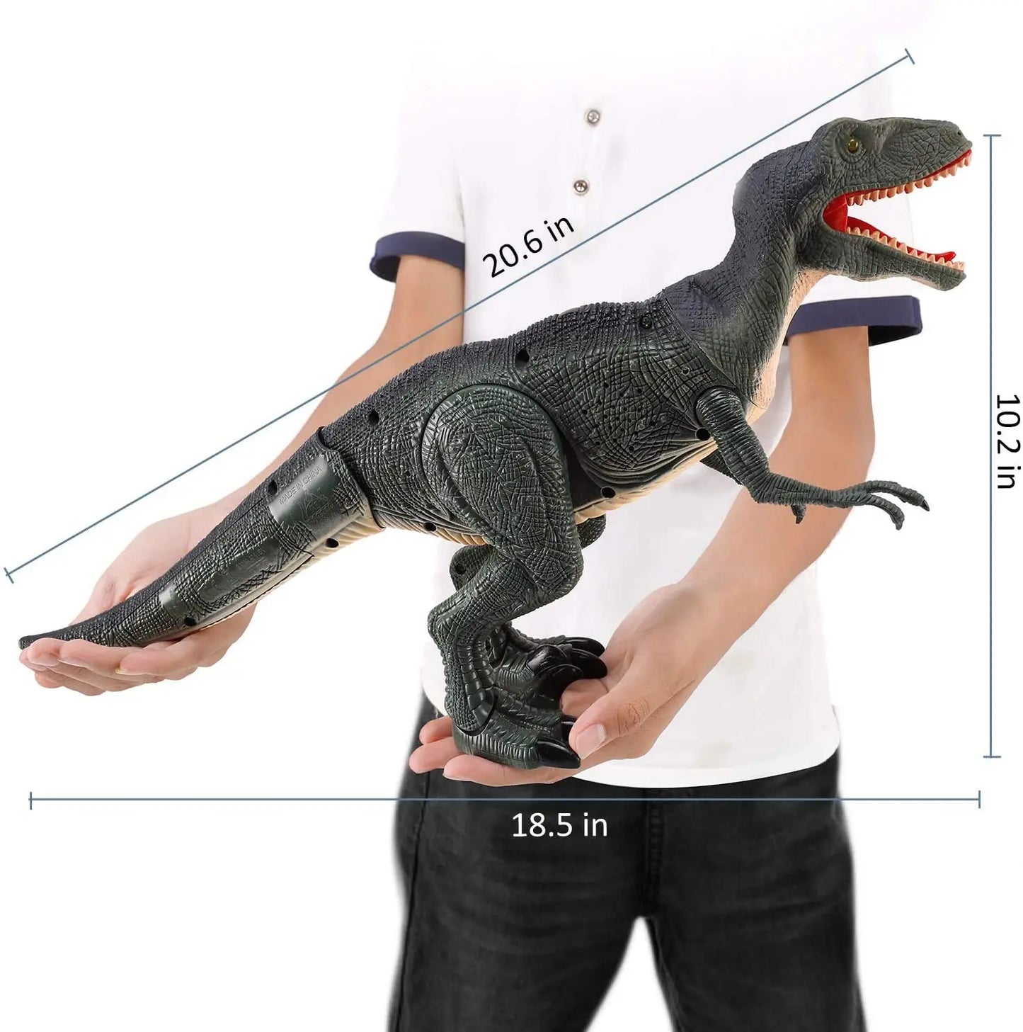 Remote Control R/C Walking Dinosaur Toy with Shaking Head, Light Up Eyes & Sounds (Velociraptor)