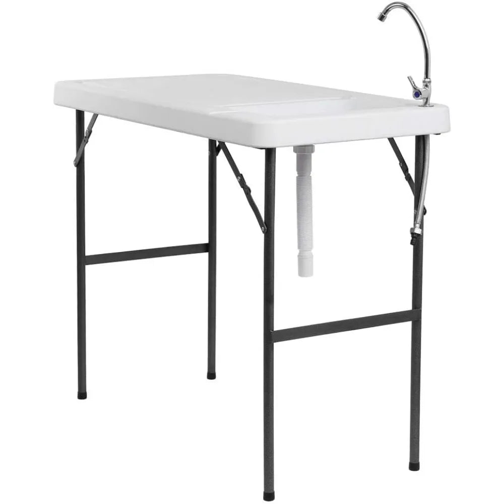 Folding Fish Cleaning Table with Sink, Portable Camping Sink Table with Grid Rack & Sprayer