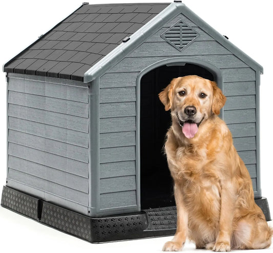 YITAHOME 34.5'' Large Plastic Dog House Outdoor Indoor Doghouse Puppy Shelter Water Resistant