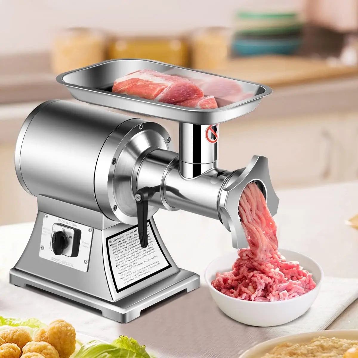 Commercial Meat Grinder, 1.5 HP, 1100W, 551LB/h Stainless Steel Electric, Heavy Duty Industrial