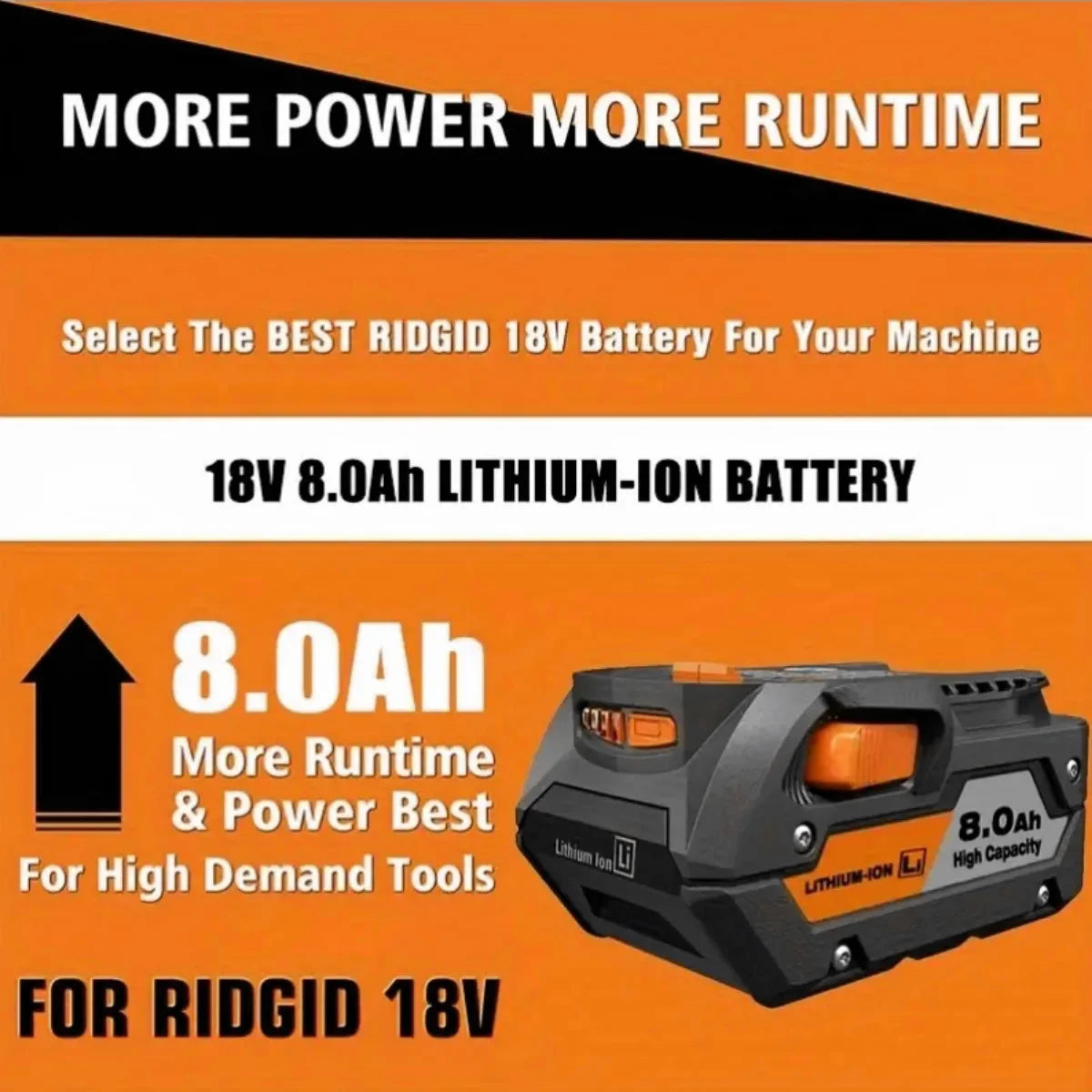 Upgraded R840087 18V 8.0Ah Lithium Battery/RIDGID 18V R840083, R840085, AC840085, Cordless