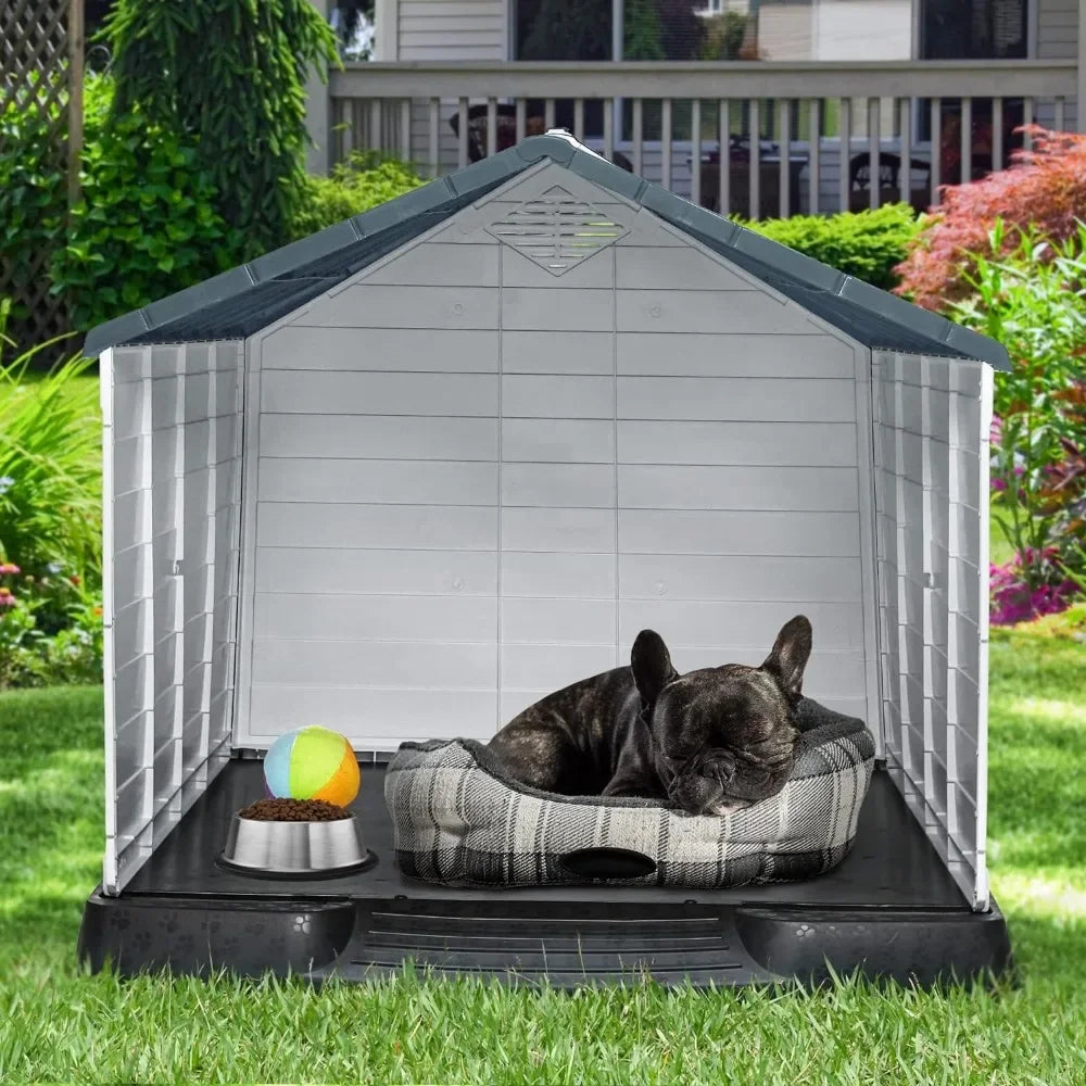 28.5'' Large Plastic Dog House Outdoor Indoor Doghouse Puppy Shelter Water Resistant Dog Kennel