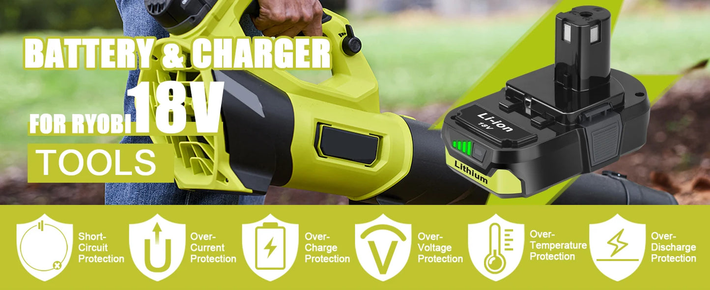 2 Pack 3.5Ah 18V Battery+Charger Combo/Ryobi ONE+ Battery P102 P103 P104 P105 P107 P109 P117 P190