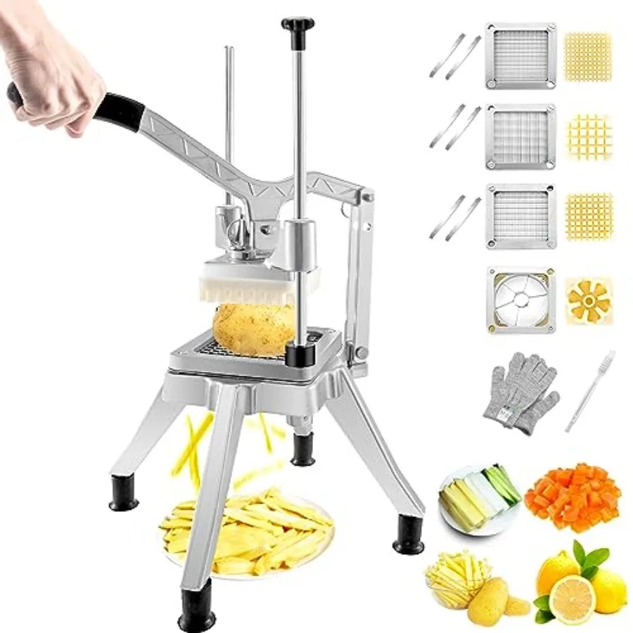Commercial Vegetable Chopper w/ 4 Replacement Blades Stainless Steel French Fry Cutter Potato Dicer