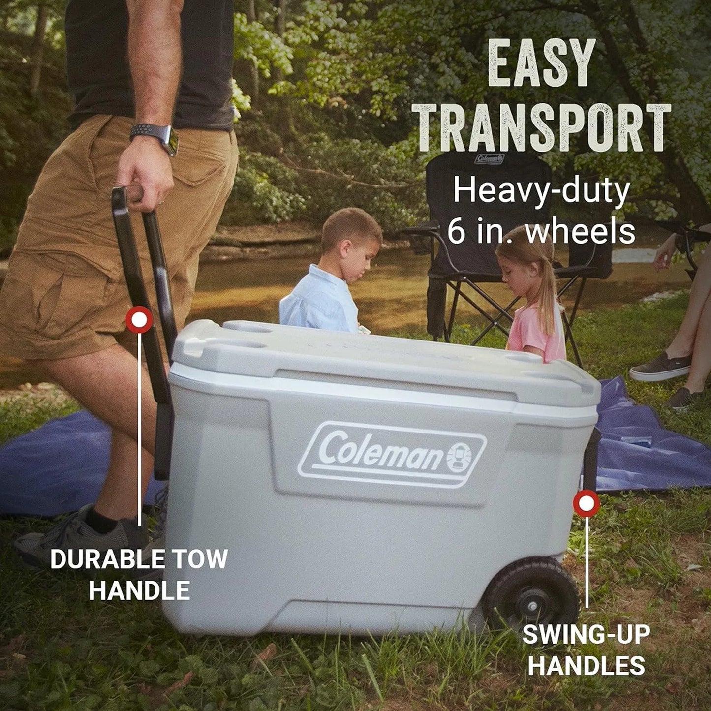 316 Series Insulated Portable Cooler w/Heavy Duty Wheels, Leak-Proof Wheeled Cooler 100+CAN CAPACITY