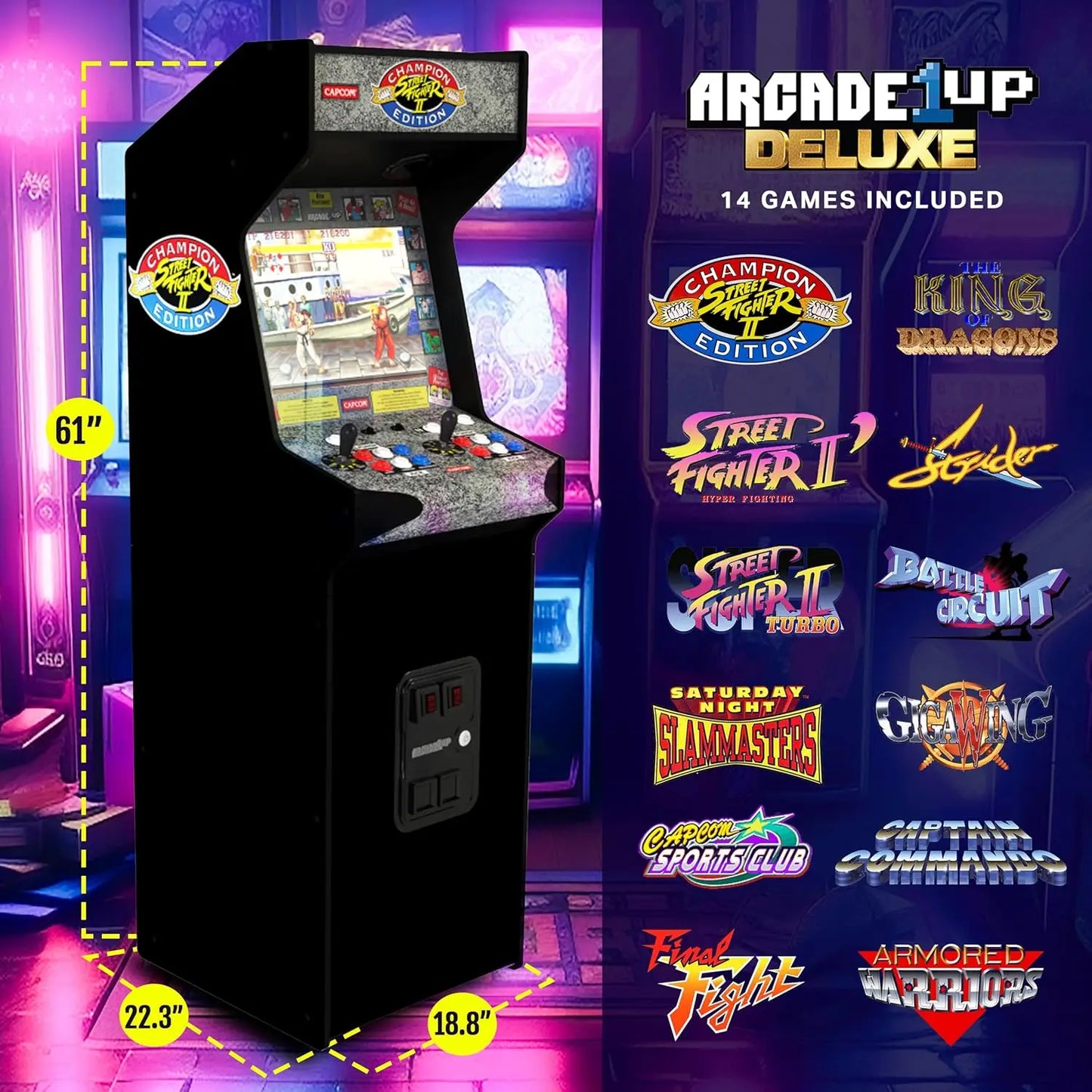 Street Fighter II CE HS 5 Deluxe Arcade/Compact 5' Tall Stand Up Cabinet w/14 Classic Games and 17"