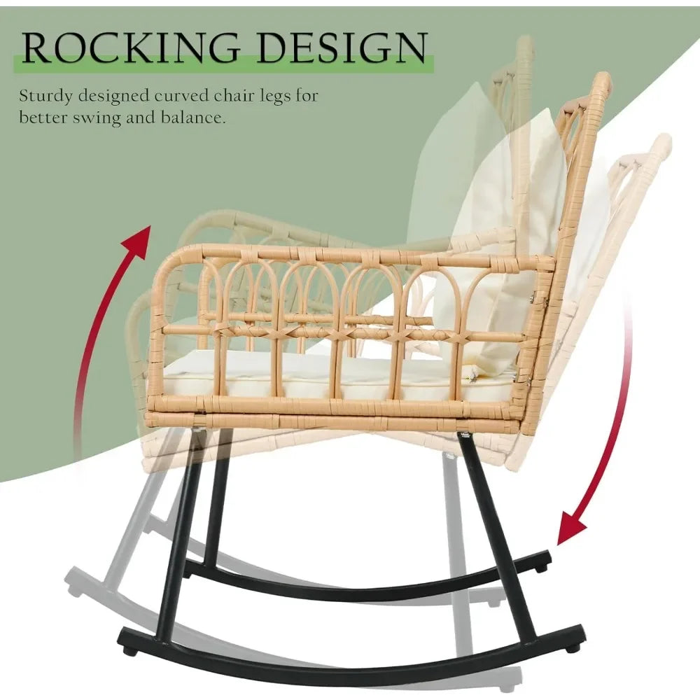 Patio Rocking Chairs Set of 2 - Widen Outdoor Wicker Rattan Rocking Chairs w/Thickened Cushions