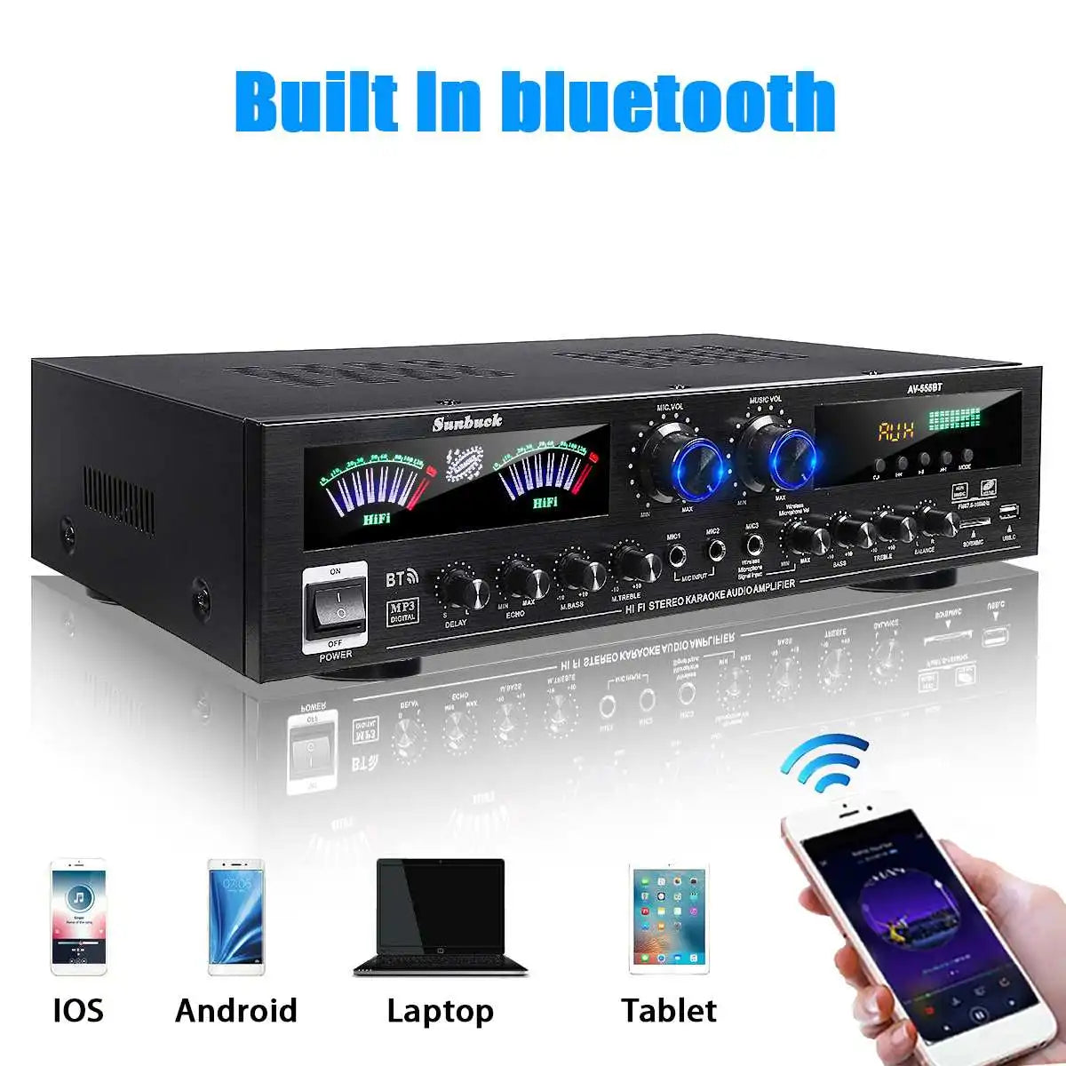 AV555BT 4000W 5CH Home Theater 12V bluetooth Home Power Amplifier Audio Stereo amplificador FM USB